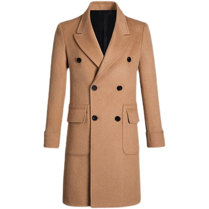 Warm Men's Trench Coat - Slim Double Breasted, Wool, Winter