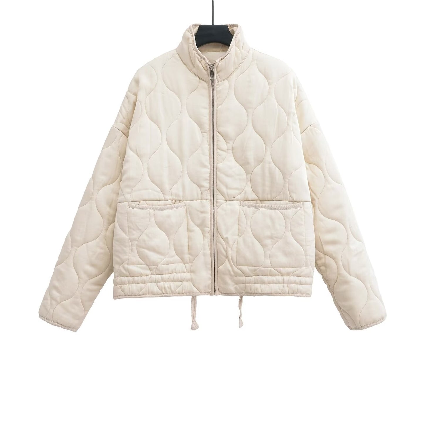 Soft Relaxed Women Quilted Jacket - Stand-Collar, Tencel