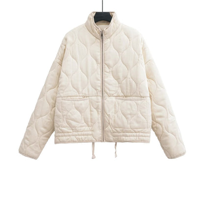 Soft Relaxed Women Quilted Jacket - Stand-Collar, Tencel