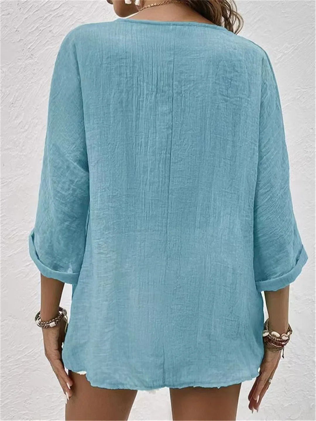 V-Neck Button-Up Women's Top - Lightweight Blouse for Women, Versatile Casual Elegance, Flattering Fit, Sizes S-3XL-2