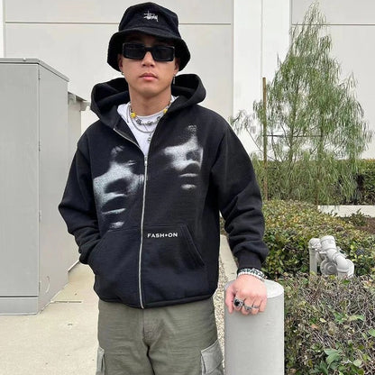 Oversized Unisex Zip Hoodie - Boxy Zip Front, Cotton