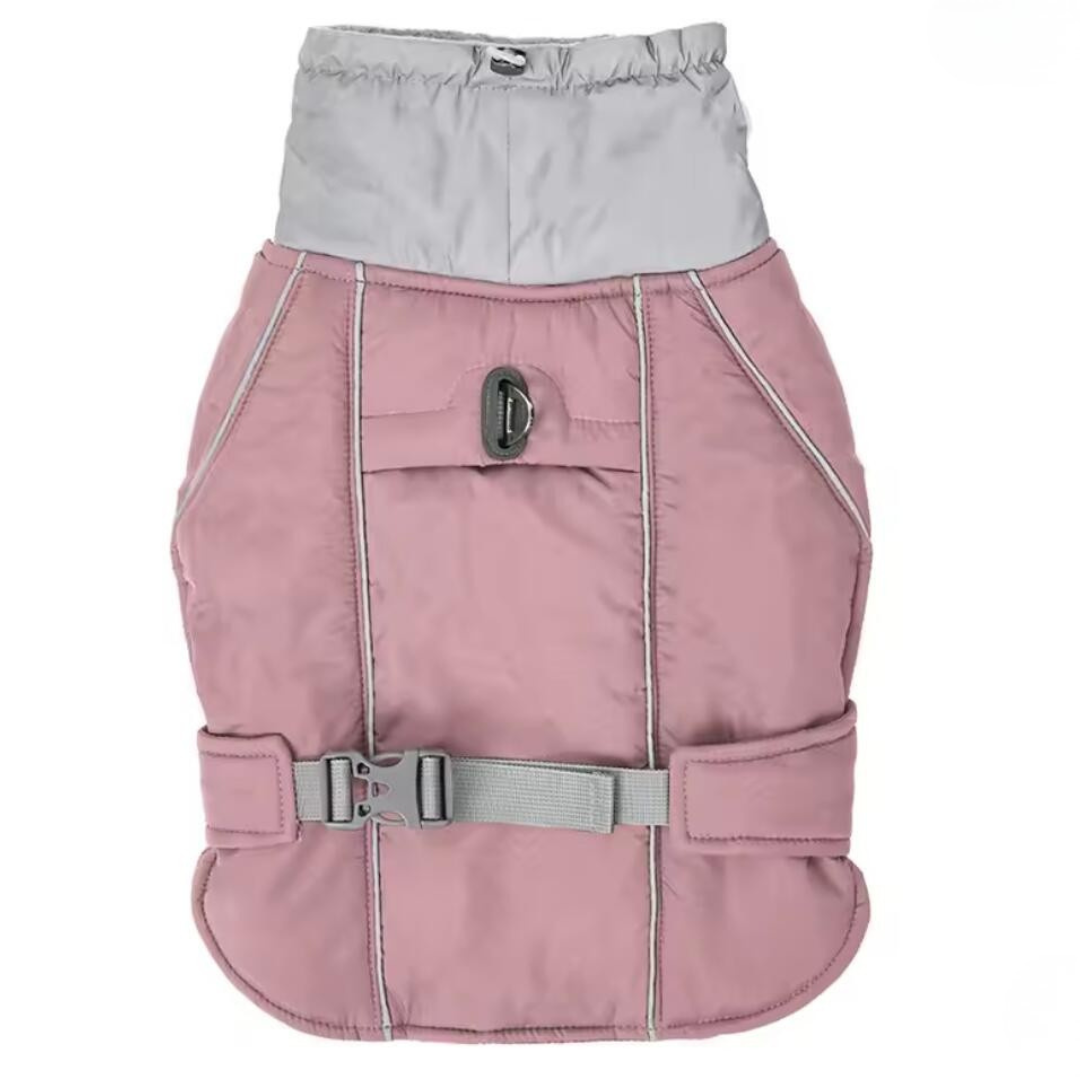 Vannavstøtende hundekåpe med reflekterende striper og justerbare stropper for trygge vinterturer 2025