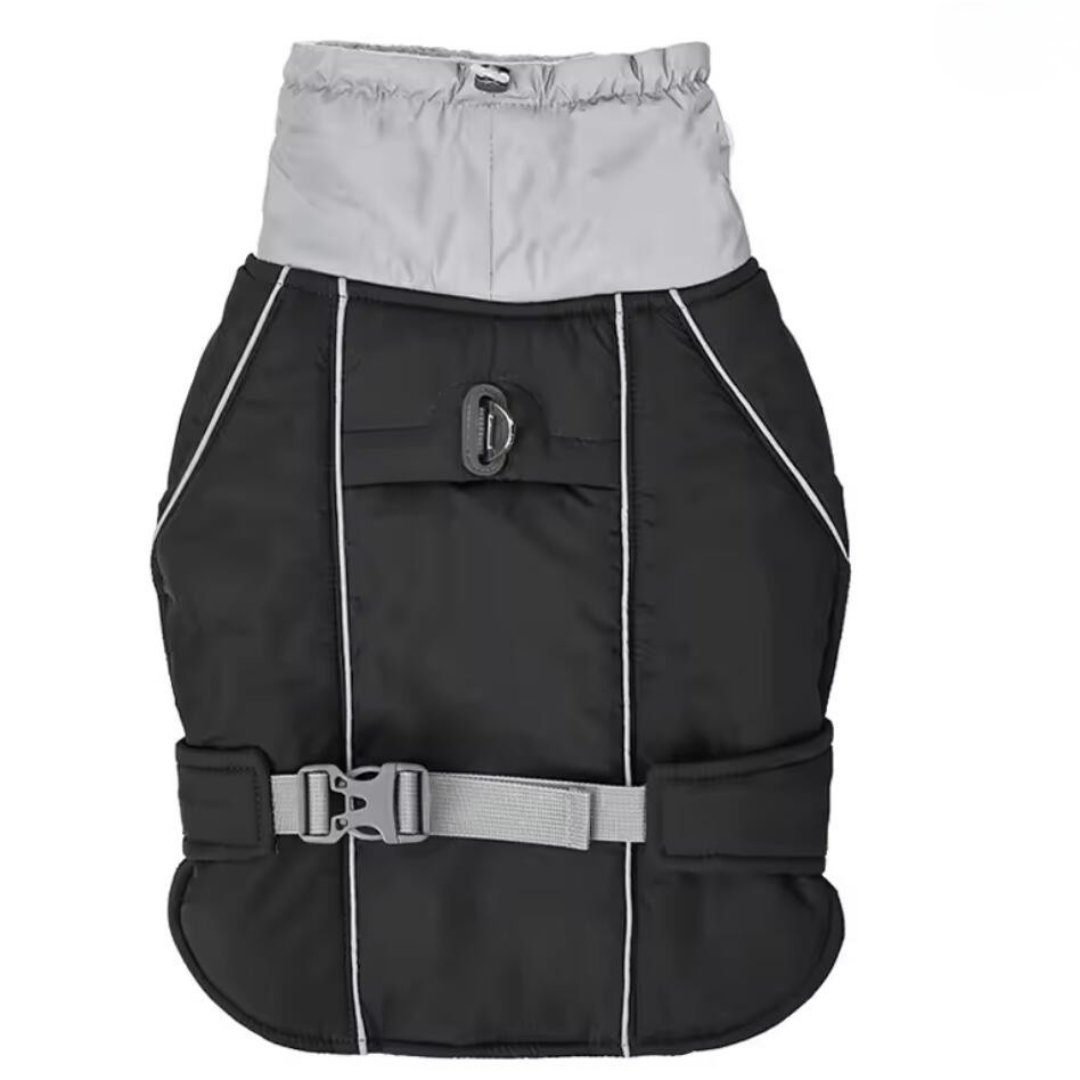 Vannavstøtende hundekåpe med reflekterende striper og justerbare stropper for trygge vinterturer 2025