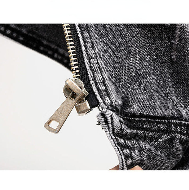 Chaleco de mezclilla ajustado para mujer - Moto crop, desgastado, casual
