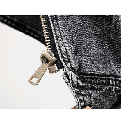 Chaleco de mezclilla ajustado para mujer - Moto crop, desgastado, casual