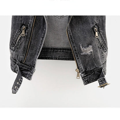 Chaleco de mezclilla ajustado para mujer - Moto crop, desgastado, casual