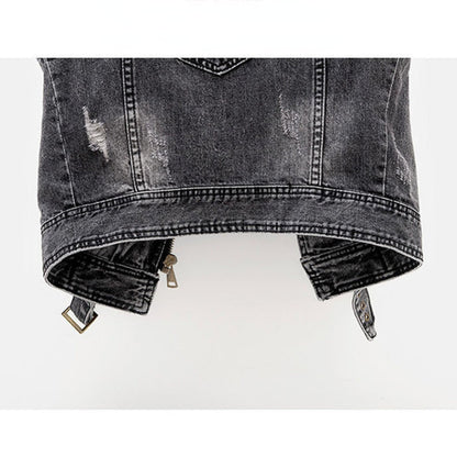 Chaleco de mezclilla ajustado para mujer - Moto crop, desgastado, casual