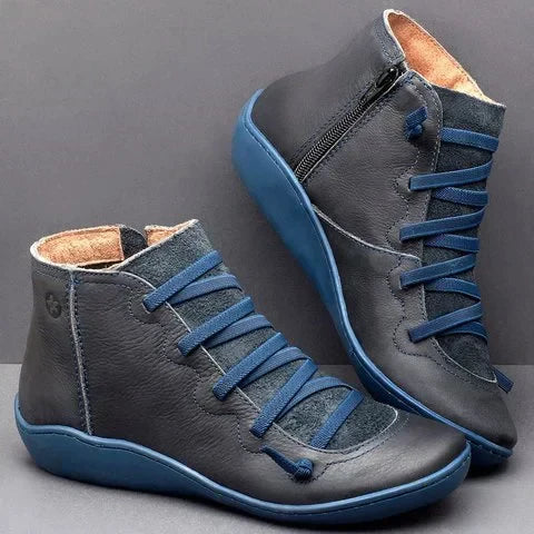 Weiche Damen-Stiefeletten - Keilabsatz, Leder, Alltag
