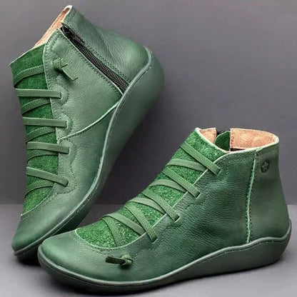 Weiche Damen-Stiefeletten - Keilabsatz, Leder, Alltag