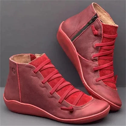 Weiche Damen-Stiefeletten - Keilabsatz, Leder, Alltag
