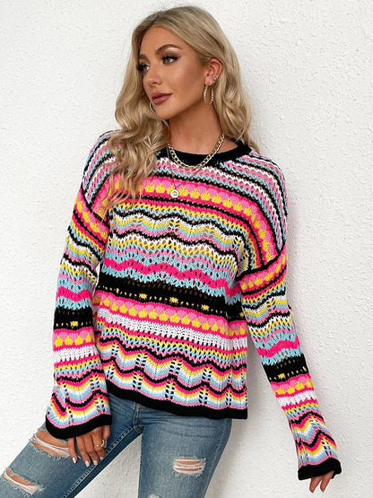 Breathable Women's Crochet Sweater - Boxy Openwork Spring