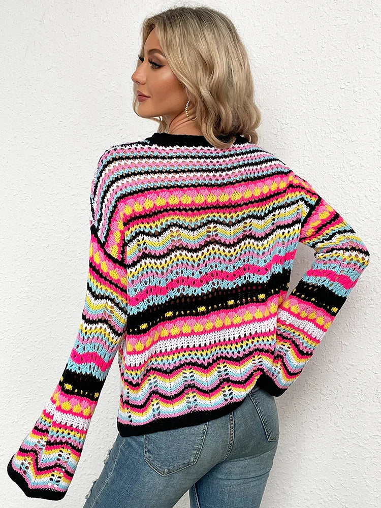 Breathable Women's Crochet Sweater - Boxy Openwork Spring