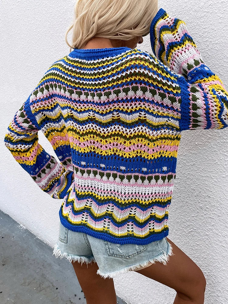 Breathable Women's Crochet Sweater - Boxy Openwork Spring