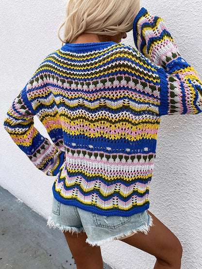 Breathable Women's Crochet Sweater - Boxy Openwork Spring