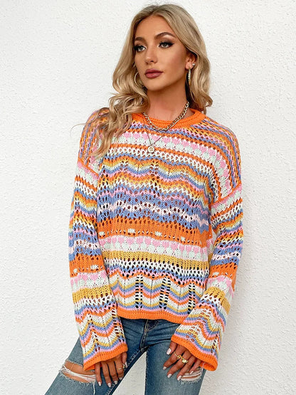 Breathable Women's Crochet Sweater - Boxy Openwork Spring