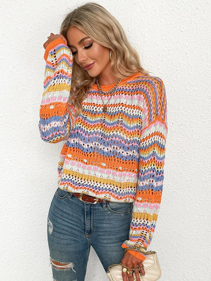 Breathable Women's Crochet Sweater - Boxy Openwork Spring