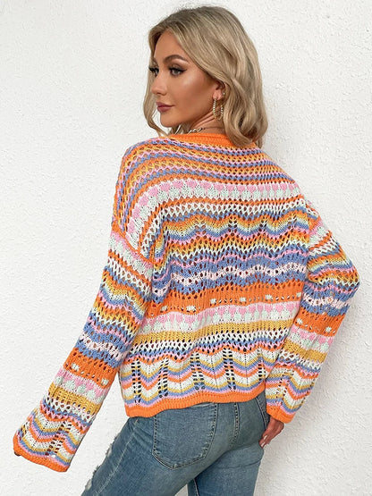 Breathable Women's Crochet Sweater - Boxy Openwork Spring
