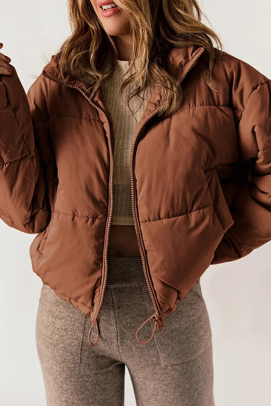 Insulating Womens Puffer Jacket - Cropped Boxy Polyester