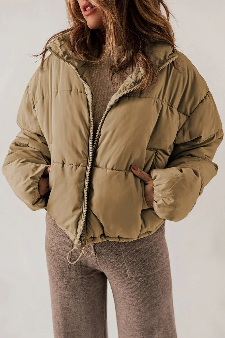 Insulating Womens Puffer Jacket - Cropped Boxy Polyester