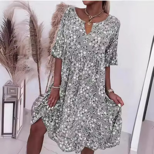 Elegantes knielanges Sommerkleid - Bequemes und stilvolles Blumenmuster für die Freizeit, perfekt für Tagesausflüge
