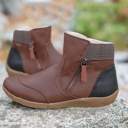 Bottines chaudes et confortables pour femmes - Zip, cuir synthétique, hiver