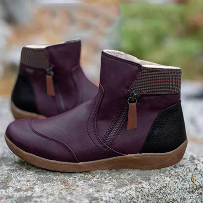 Bottines chaudes et confortables pour femmes - Zip, cuir synthétique, hiver