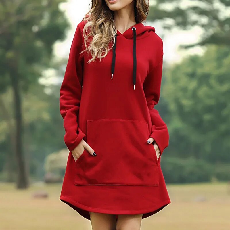 Soft Cozy Women's Hoodie Dress - Longline Brushed Knit