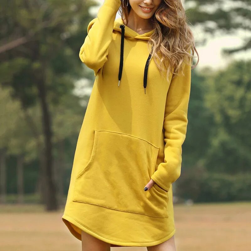 Soft Cozy Women's Hoodie Dress - Longline Brushed Knit