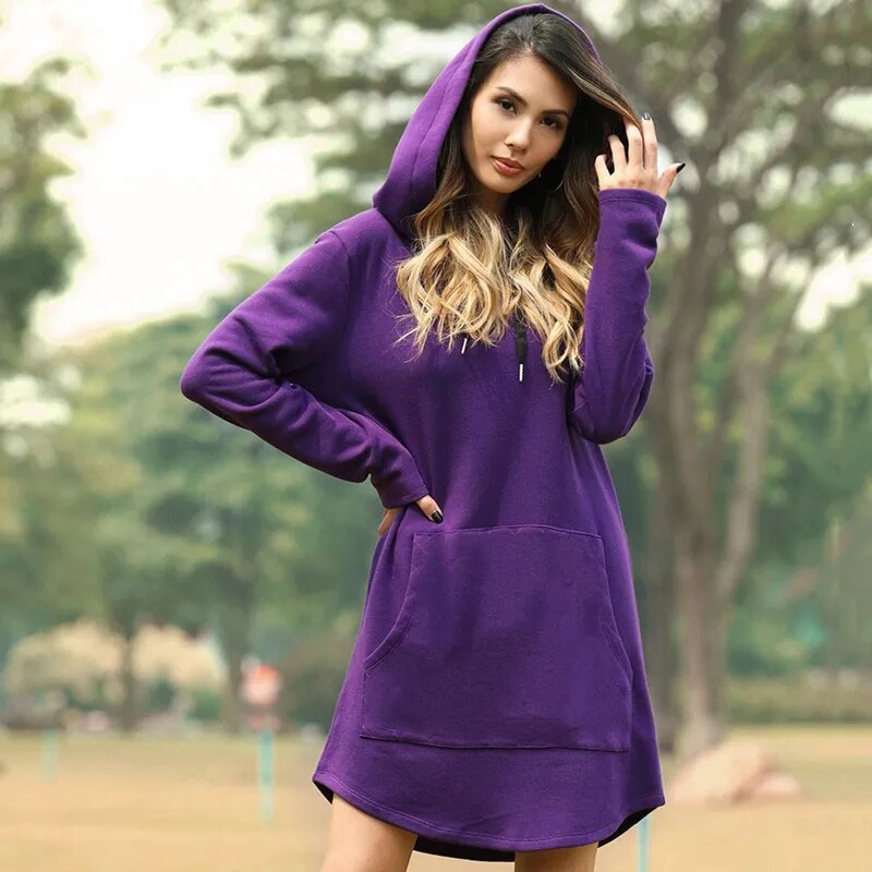 Soft Cozy Women's Hoodie Dress - Longline Brushed Knit