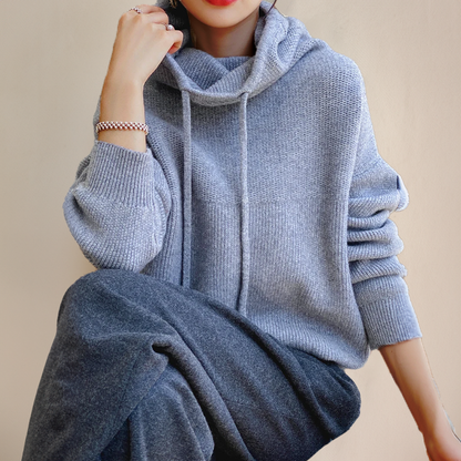 Übergroßer Damen-Hoodie – Boxy Plüschstrick, zum Schichten geeignet