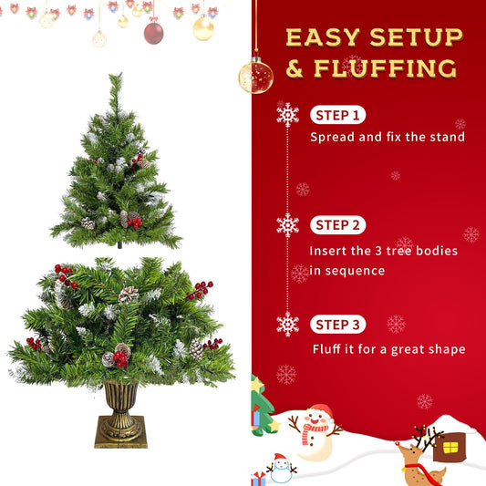 4 ft Pre-Lit Artificial Christmas Tree Set with LED Lights, Garland, Wreath & Entrance Trees for Festive Home Decor 2024