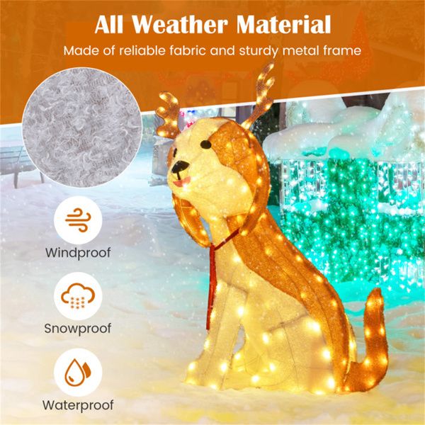 43.5" LED Lighted Christmas Dog Decoration – Adorable Outdoor Display with Antlers & Scarf, Festive Decor 2024