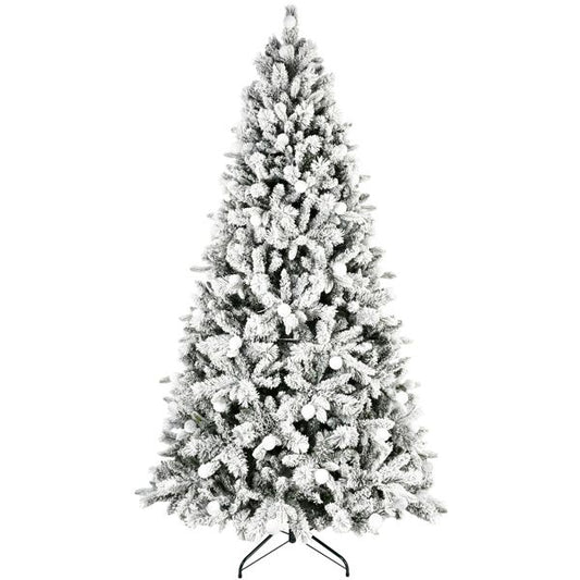 8ft Pre-Lit Snow-Flocked Christmas Tree with Colorful & Warm LED Lights – Perfect Holiday Decor for Home, Christmas 2024