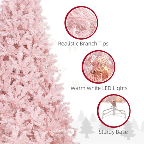 7.5 ft Pre-Lit Pink Christmas Tree – Festive Holiday Decor with 500 LED Lights, Perfect for Indoor Christmas 2024