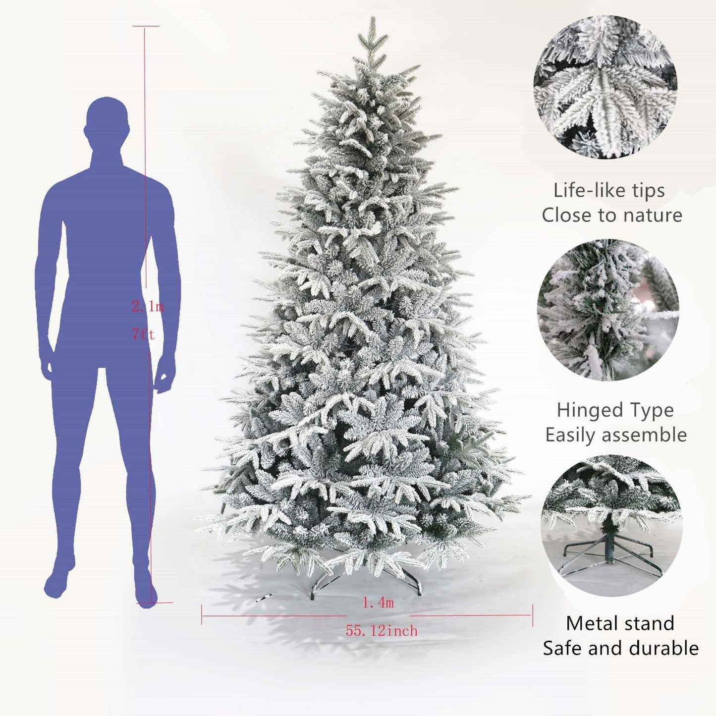 7 ft Snow Flocked Hinged Pine Christmas Tree – Realistic Unlit Holiday Decor for Home & Office 2024