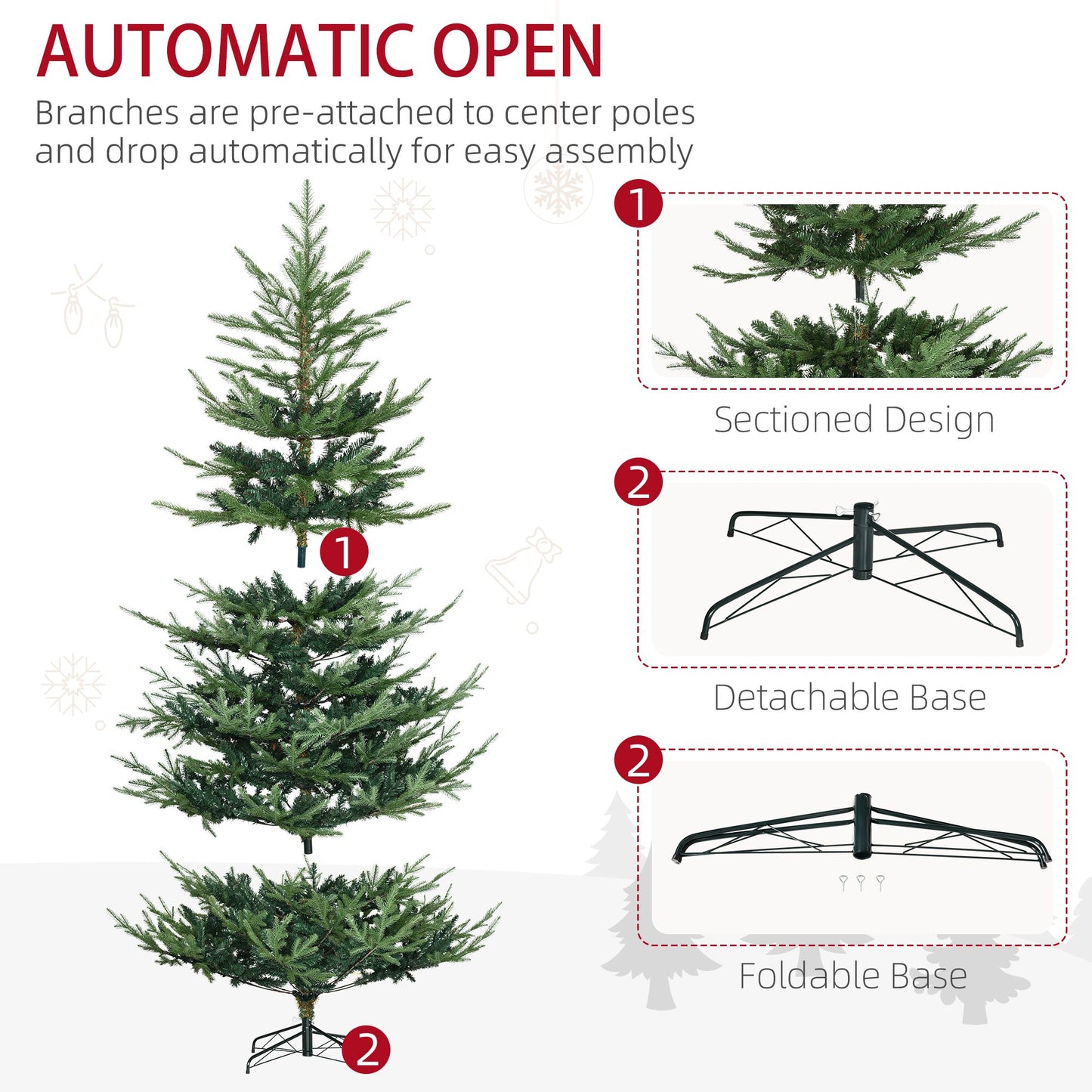 7.5 ft Realistic Hinged Christmas Tree – 1218 Pine Branches, Easy Assembly, Perfect Holiday Decor for Christmas 2024