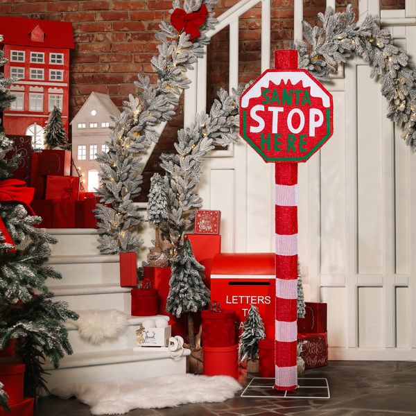 Outdoor Santa Stop Here Sign – 13.5"x13.5"x52" Durable Christmas Decoration for Yard, Festive Holiday Decor 2024