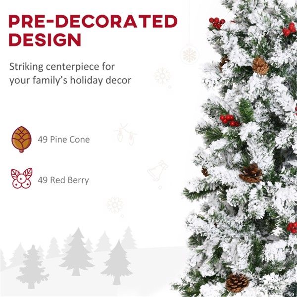 9ft Snowy Pine Christmas Tree with Pine Cones & Berries - Elegant Indoor Holiday Decor for Small Spaces