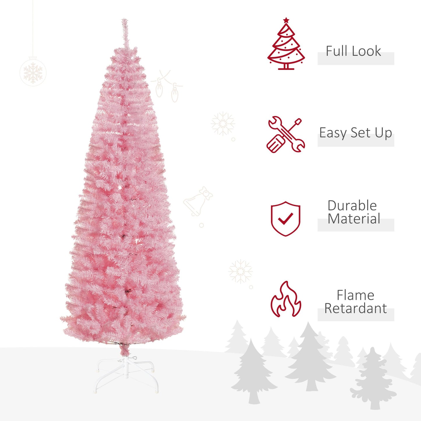 7 ft Slim Pink Douglas Fir Artificial Christmas Tree - 818 Realistic Branch Tips, Perfect for Small Spaces Holiday Decor 2024