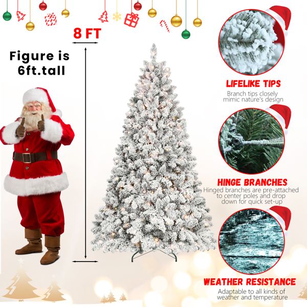 7.5 ft Pre-Lit Snow-Flocked Christmas Tree with Pine Cones – Easy Assembly with Metal Base, Perfect Holiday Decor for Home & Outdoor 2024