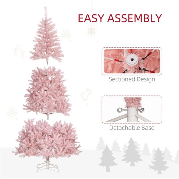 7.5 ft Pre-Lit Pink Christmas Tree – Festive Holiday Decor with 500 LED Lights, Perfect for Indoor Christmas 2024