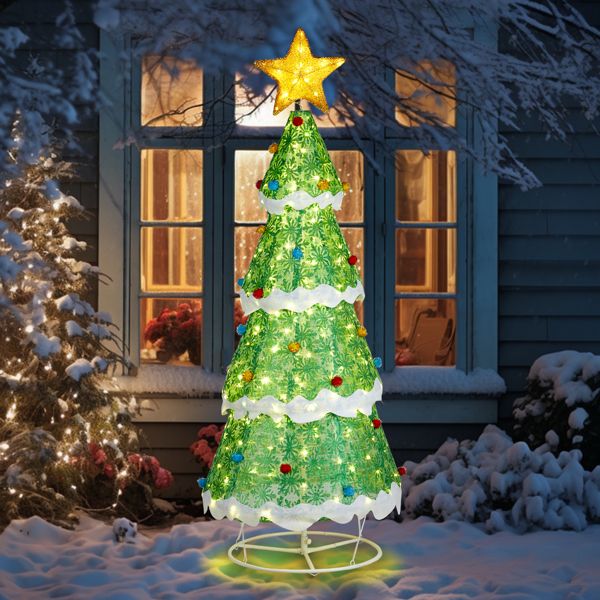 6FT Pre-Lit Christmas Tree with 200 Warm White LED Lights – Weather-Resistant Holiday Decor for Indoor & Outdoor Use 2024