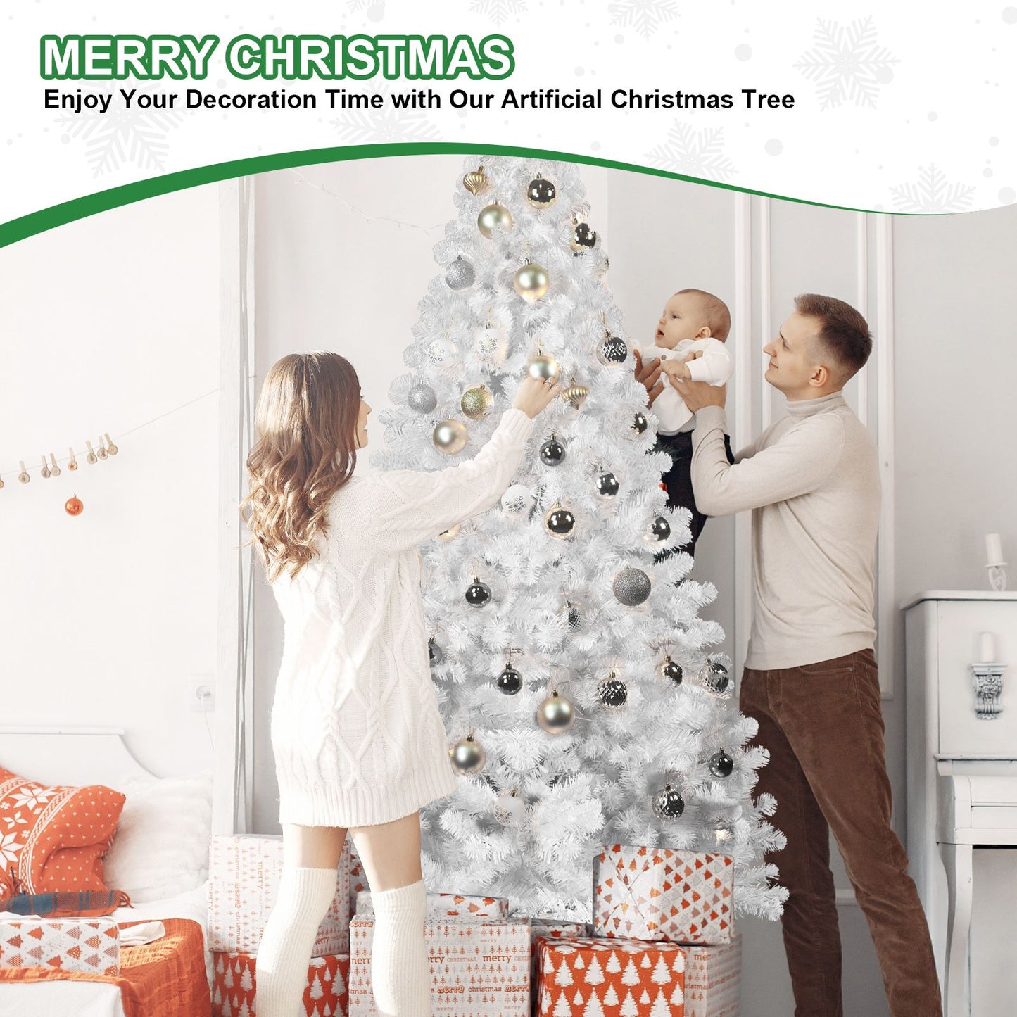 5ft Eco-Friendly White Christmas Tree - Fireproof PVC, Easy Assembly & Fluffy Design for Holiday Decor 2024