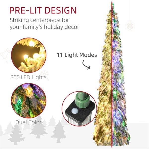 7 ft Slim Snow-Flocked Christmas Tree – Pre-Lit with 350 LED Lights, Ideal Holiday Decor for Small Spaces 2024