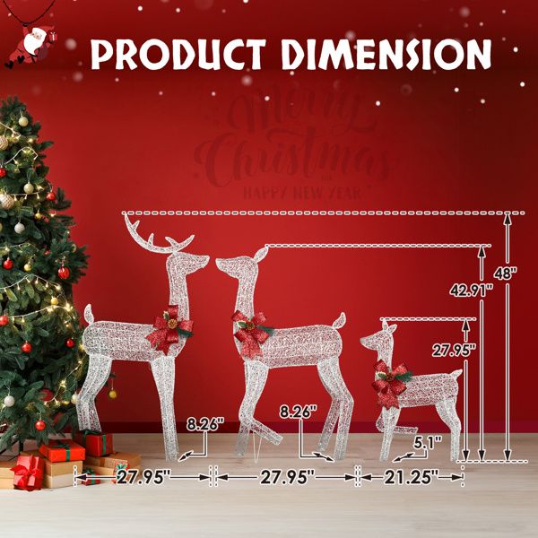 3-Piece LED Lighted Reindeer Family Set – Weatherproof Christmas Decor for Indoor/Outdoor Use, Holiday Cheer 2024