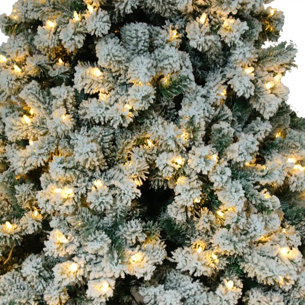 6ft Snow-Flocked Christmas Tree with 1202 Branches and Tied Lights – Perfect Holiday Decor for Christmas 2024