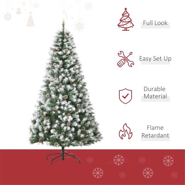 6 ft Snow-Flocked Artificial Christmas Tree with Pinecones – Realistic Holiday Decor for Indoor Use, Perfect for Christmas 2024