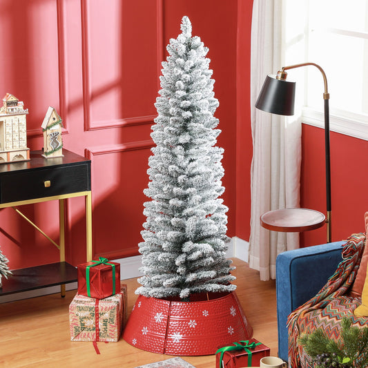 5ft Snow-Flocked Pencil Christmas Tree with 263 Tips – Slim Design for Small Spaces, Realistic Holiday Decor 2024