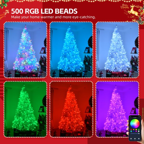 8 FT White Pre-Lit Christmas Tree with 500 RGB Lights – APP Controlled Holiday Decor for Home, Office & Parties 2024