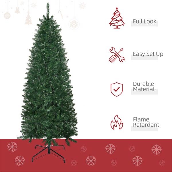 7.5 ft Realistic Green Pencil Christmas Tree – Slim Space-Saving Design with Flame Retardant Tips for Holiday Decor 2024